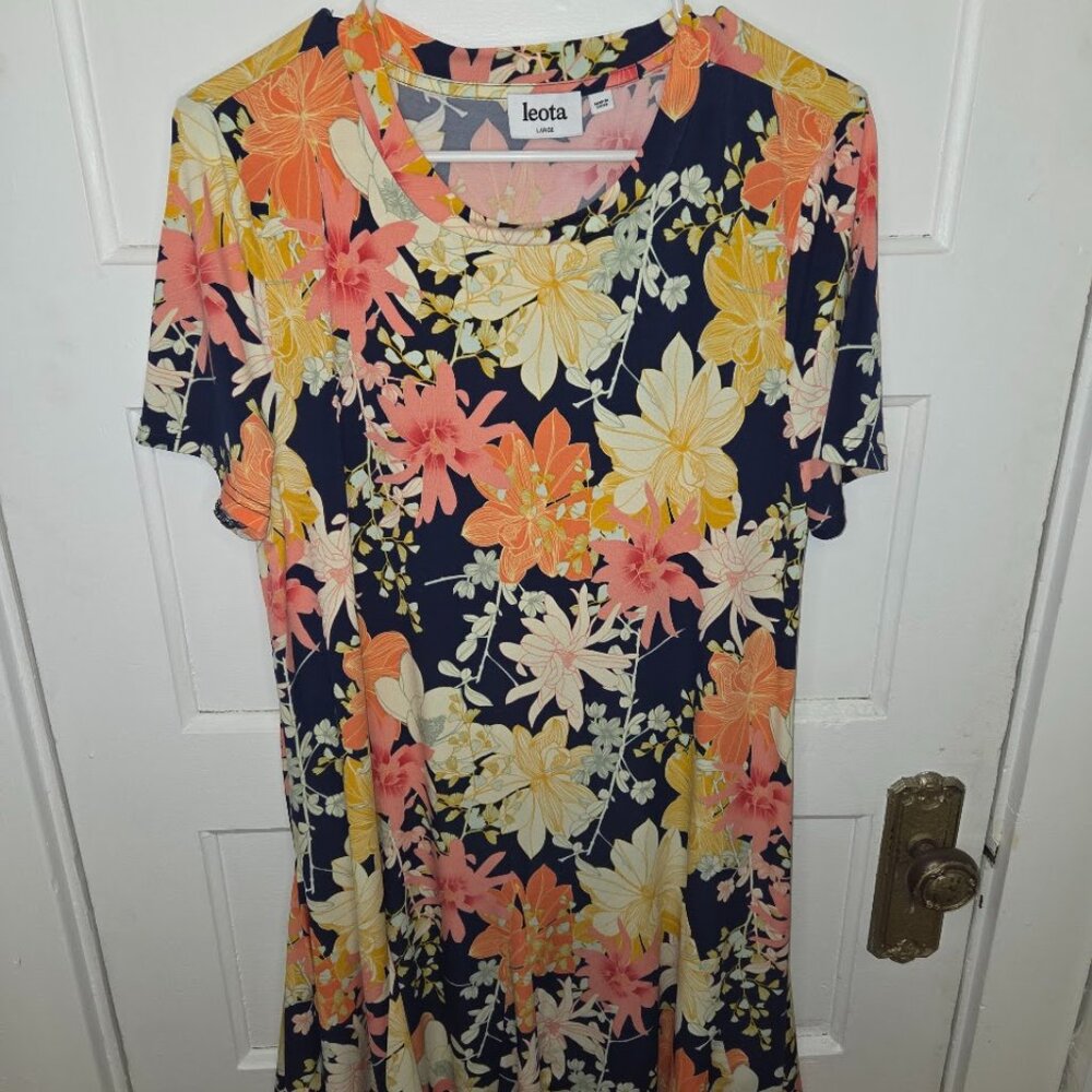 Leota Women's Navy Floral Short Sleeve Dress - Size Large